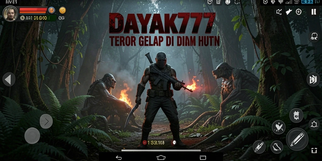 Tampilan gameplay menegangkan dalam hutan angker DAYAK777.