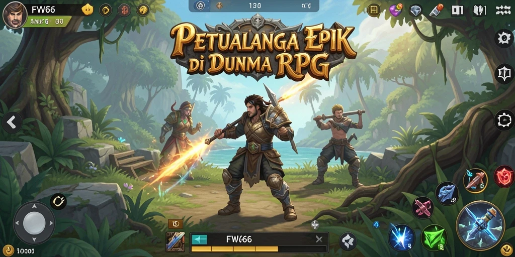 Screenshot utama FW66 menampilkan pertarungan epik di dunia RPG.
