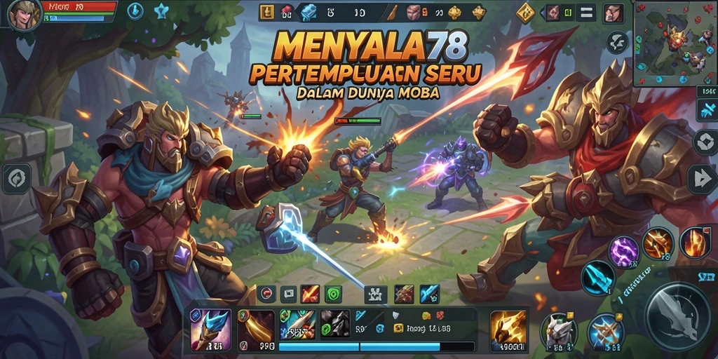 Screenshot MENYALA78 menampilkan aksi pertempuran seru dalam game MOBA.