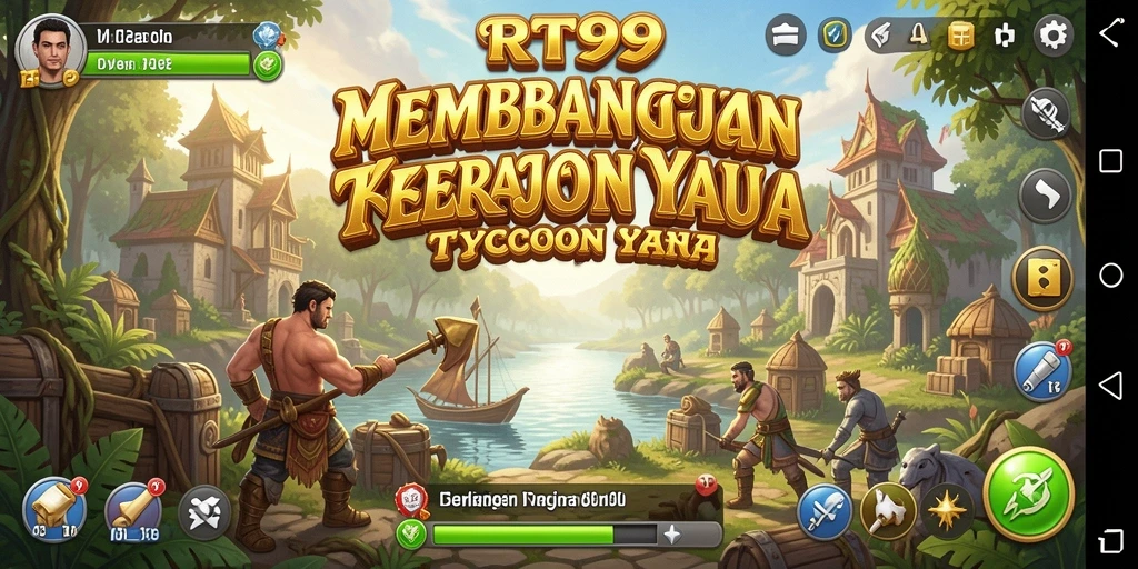 Screenshot gameplay RT99 menampilkan momen seru dalam membangun kerajaan bisnis.