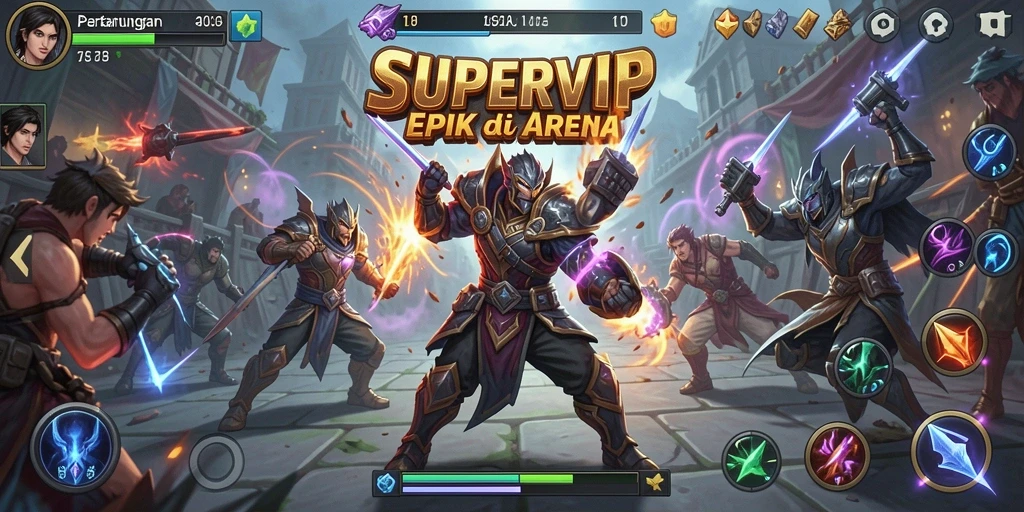 Tampilan gameplay <strong>SUPERVIP</strong> yang memukau dan dinamis saat pertarungan.