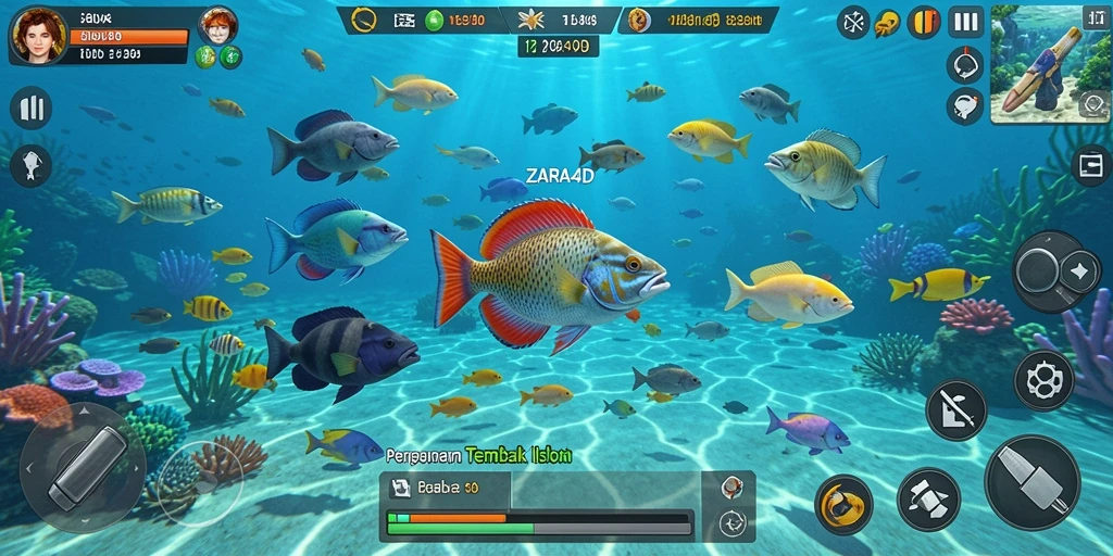 Tangkapan layar ZARA4D menampilkan aksi seru dalam permainan Tembak Ikan.